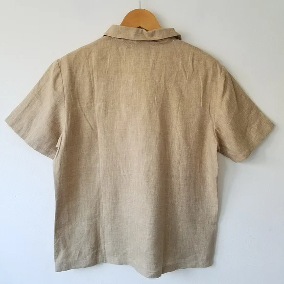 Vintage Real Clothes Saks Fith Avenue  100% Linen Beige Button Front Shirt  M - Picture 3 of 11